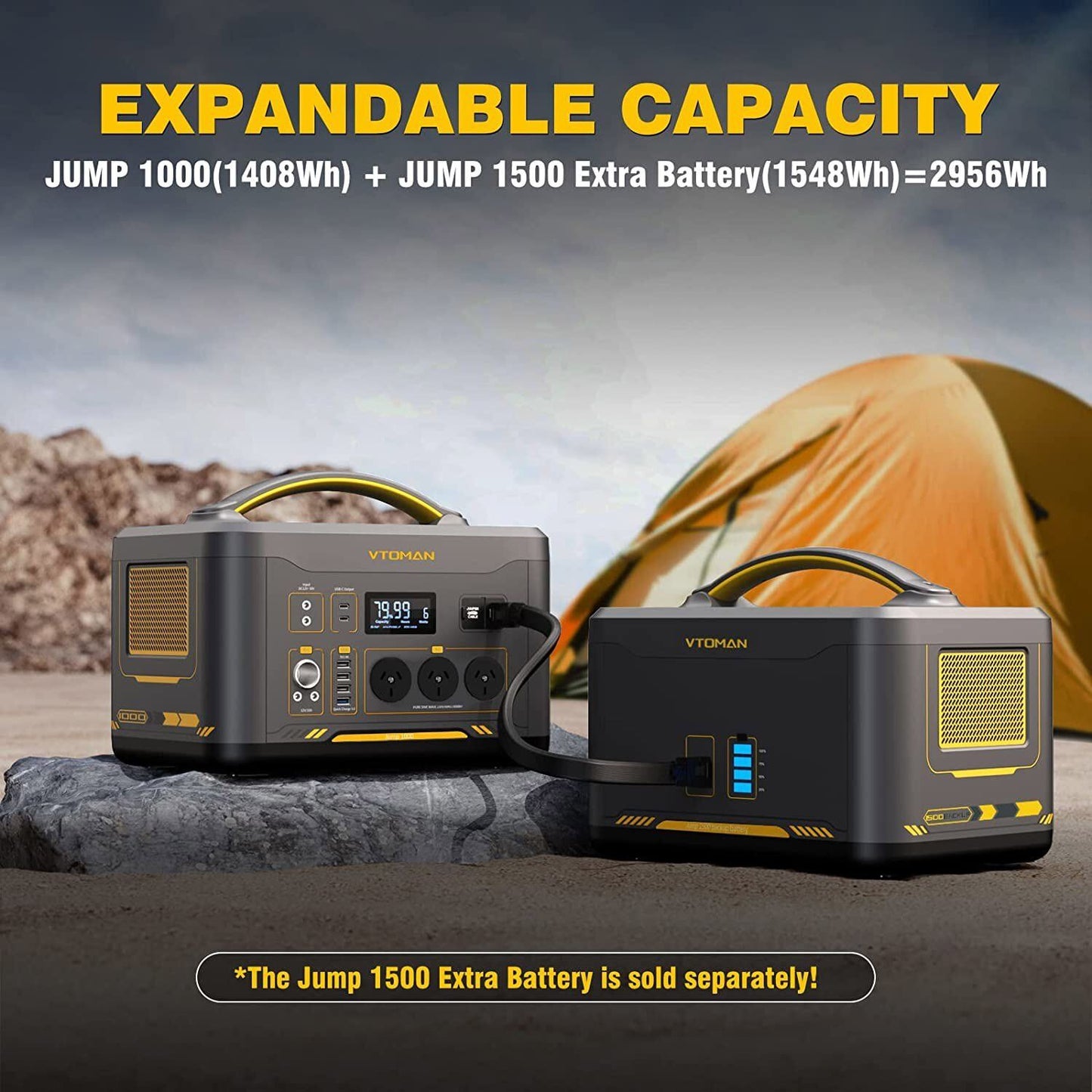 Vtoman 1000W 1408Wh 10A Black Portable Power Station - Solar charge option