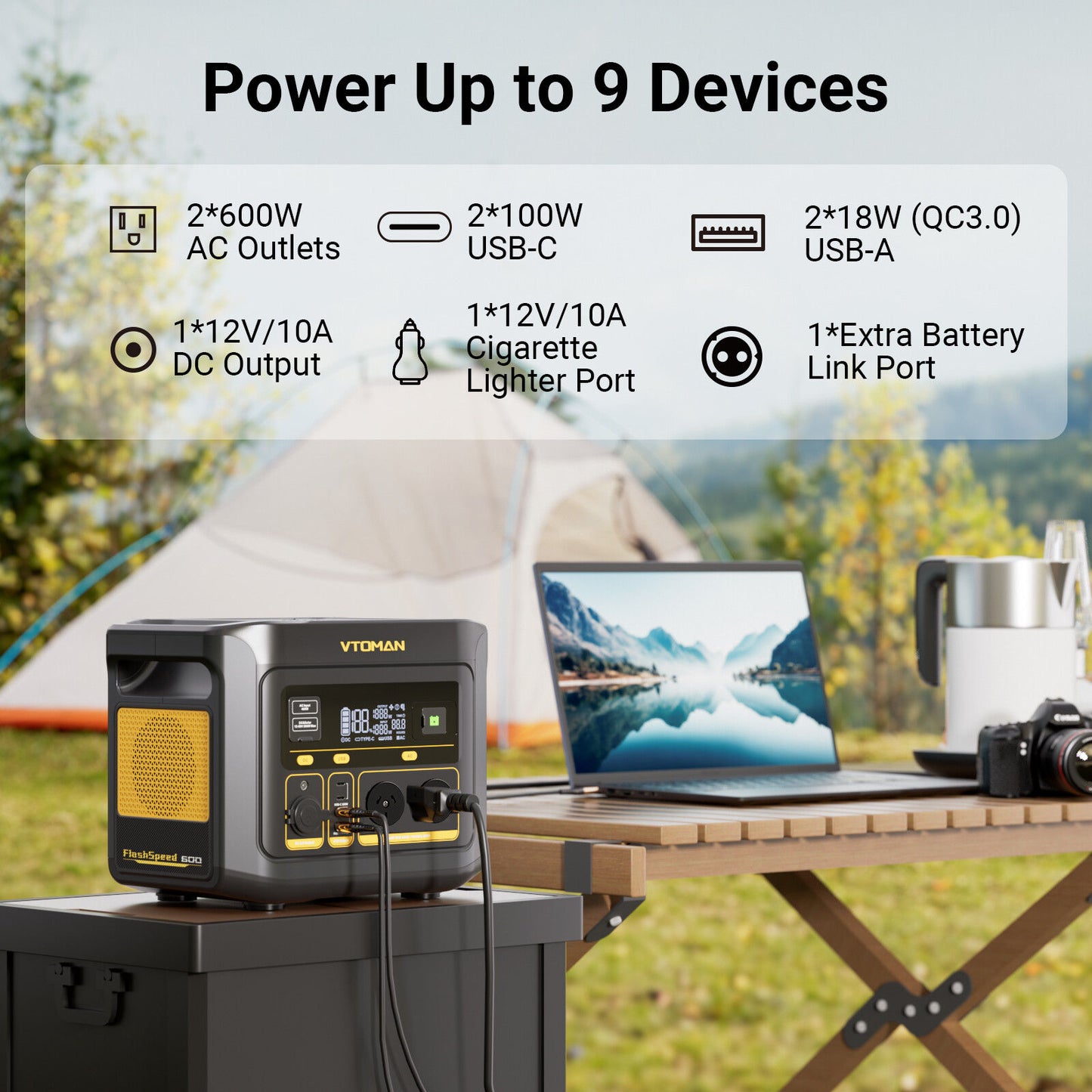 Vtoman FlashSpeed 600 600W 499Wh AC/DC Portable Power Station - LiFePO4 battery