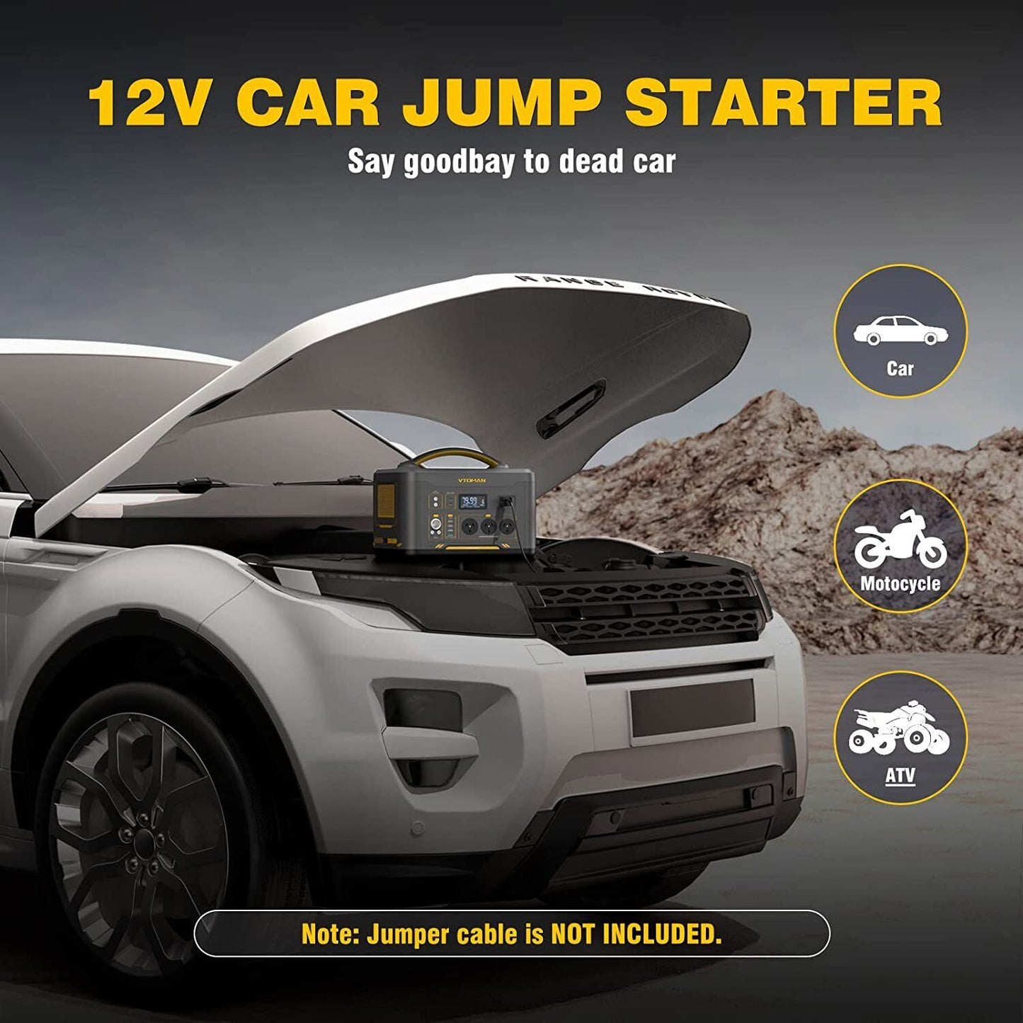 Vtoman 1000W 1408Wh 10A Black Portable Power Station - Solar charge option