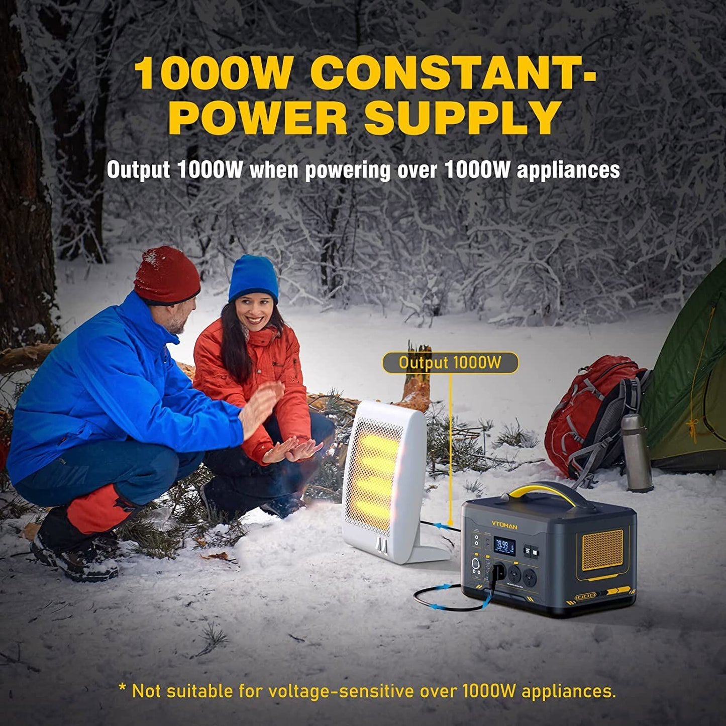 Vtoman 1000W 1408Wh 10A Black Portable Power Station - Solar charge option