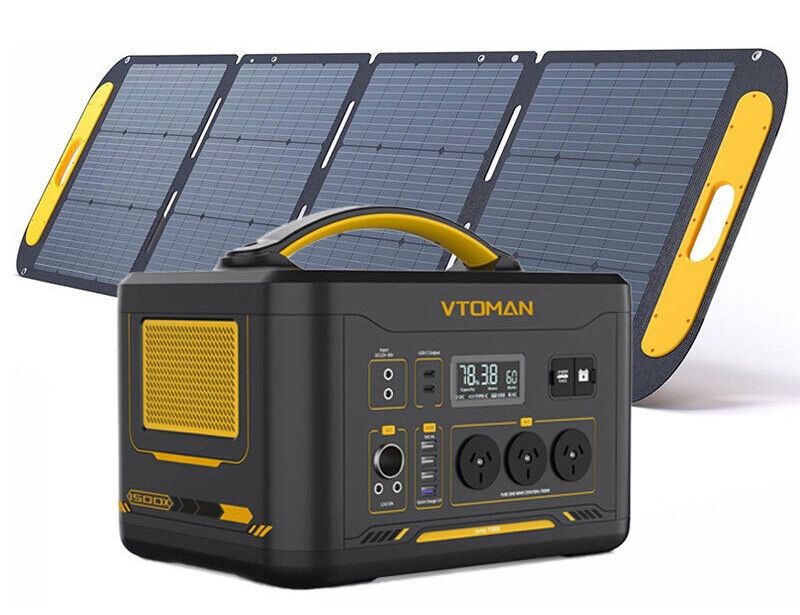 Vtoman Power Station - Jump 1500X 1500W Solar Generator + 220W Panel AC/DC