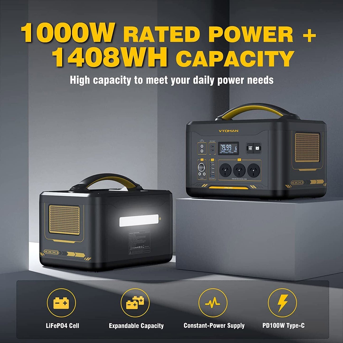 Vtoman Power Station - Jump 1500X 1500W Solar Generator + 220W Panel AC/DC