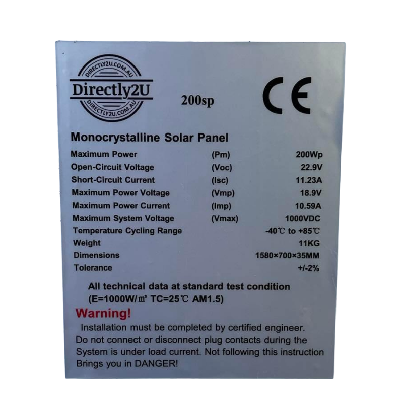 D2U Solar Panel Monocryitsalline . Corrosion-Resistant Aluminium Frame - Camping Outdoor Travel Boats Van